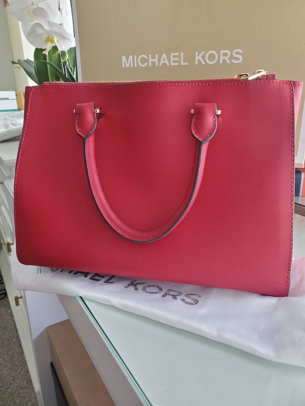 Michael Kors Red Saffiano Leather Tote Bag - Picture 10 of 14
